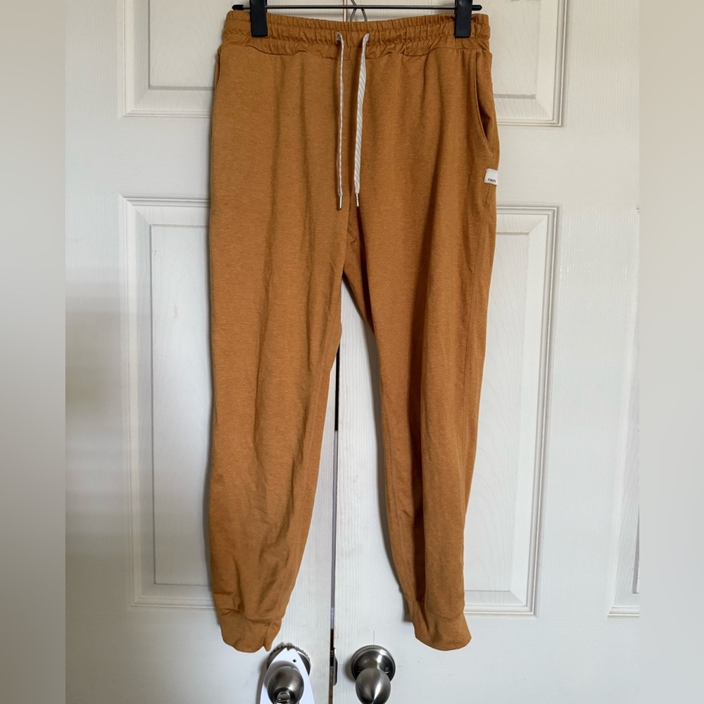 Mustard yellow Vuori performance joggers, women’s small